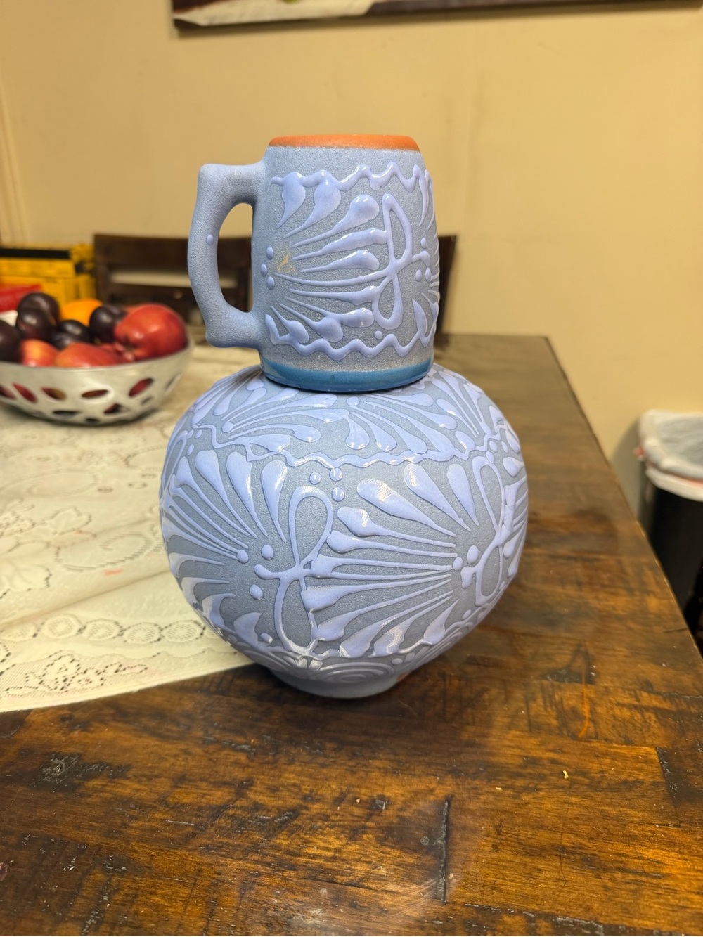 Talavera handcrafted pitcher and Mug Set - Light blue jarrón con vaso   Talavera